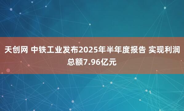 天创网 中铁工业发布2025年半年度报告 实现利润总额7.96亿元